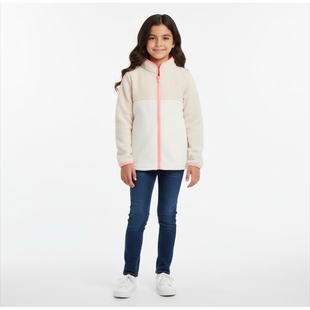 OshKosh B'gosh Kids Fleece Jacket Zip Up Color Block Heart Logo Size 8